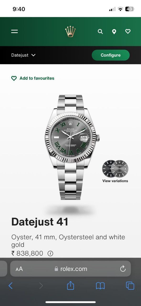 Rolex DateJust41 Wimbledon  Automatic Collection