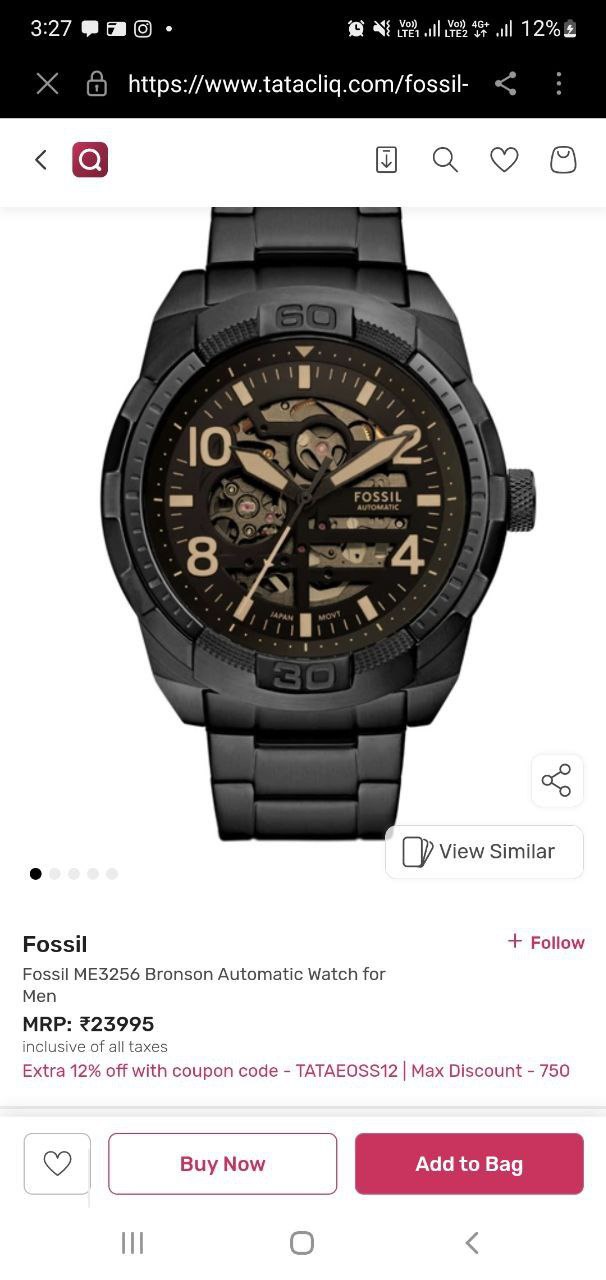 Fossil ME3256 Bronson Automatic Watch for Men